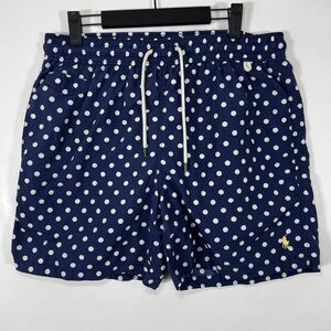 Polo Ralph Lauren Swim Trunks Mens Medium 31x6 Navy White Polka Dots Mesh Lined